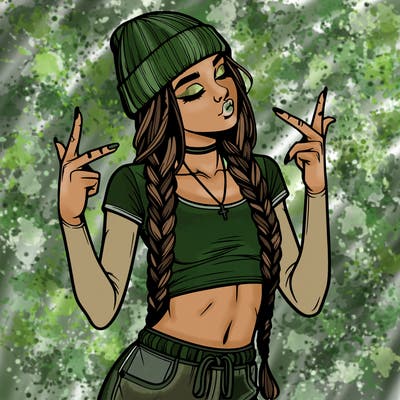 realistic teenage girl with braids and a beanie and crop top doing 🫶🏼