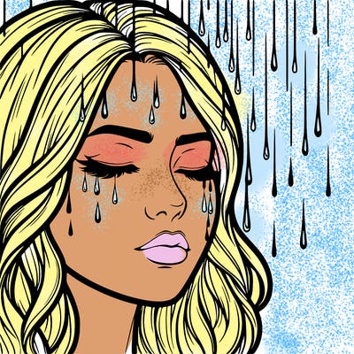 rain going over realistic woman’s face