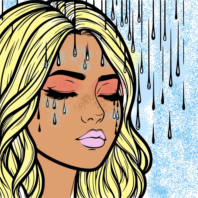 rain going over realistic woman’s face