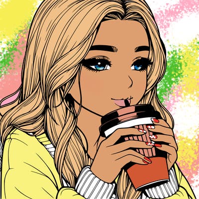 realistic girl drinking coffee