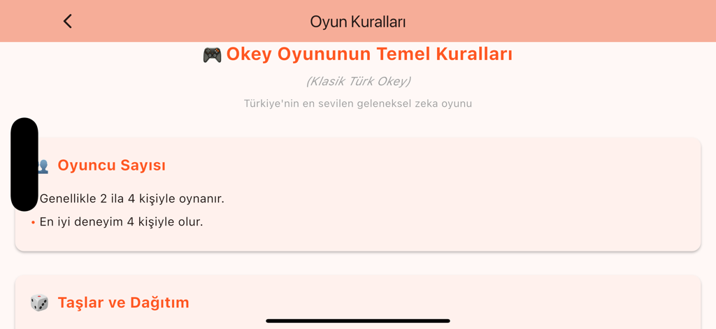 Kaptirik - Kaptirik app interface showing basic rules for the Okey tile game in Turkish