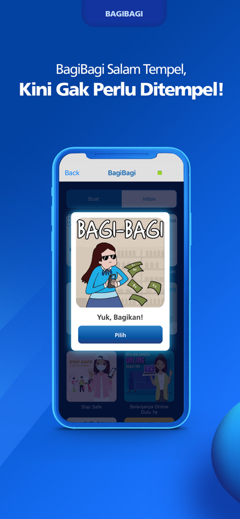 BCA mobile app BagiBagi feature interface showing a digital money sharing promotion