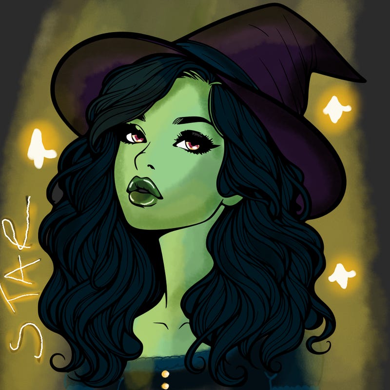 realistic witch girl with wavy hair and lips