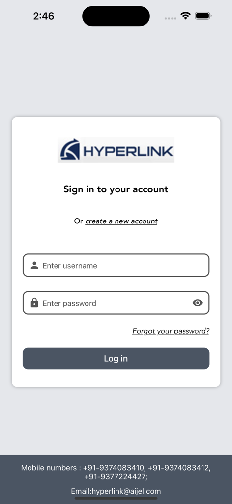 Aijel Hyperlink - Sign in screen for Aijel Hyperlink legal search app