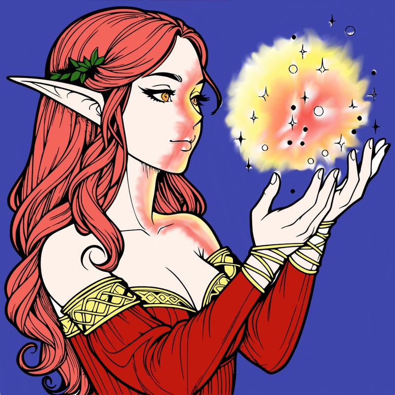 realistic elf girl doing magic