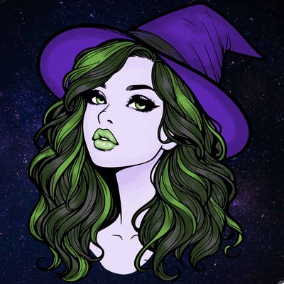 realistic witch girl with wavy hair and lips
