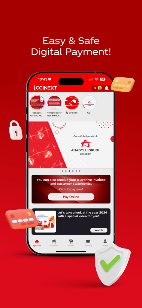 CCINEXT mobile app interface for safe and easy digital payments and online invoicing for business users
