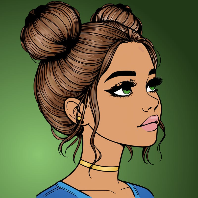 realistic girl with buns on the top of her head