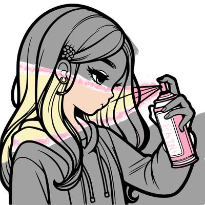 a realistic girl spray painting