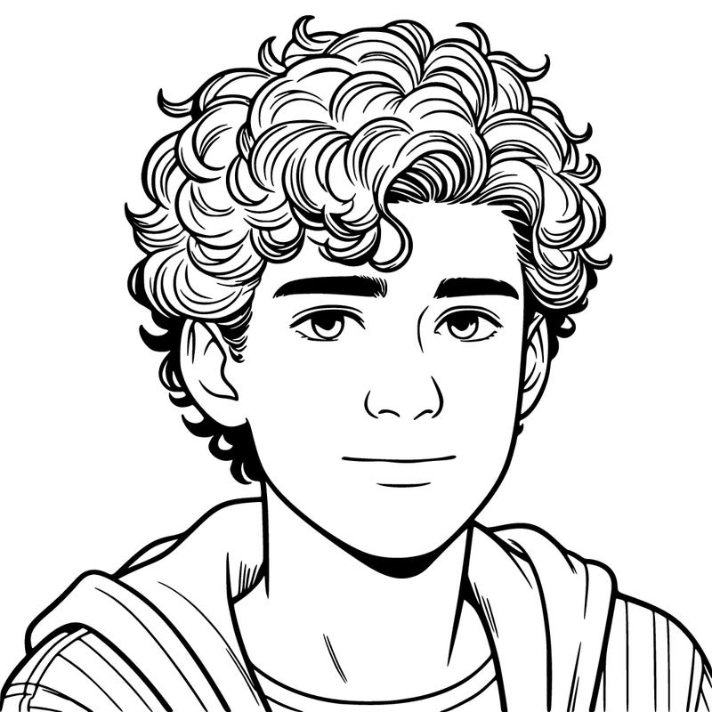 realistic 15 year old boy with curly hair