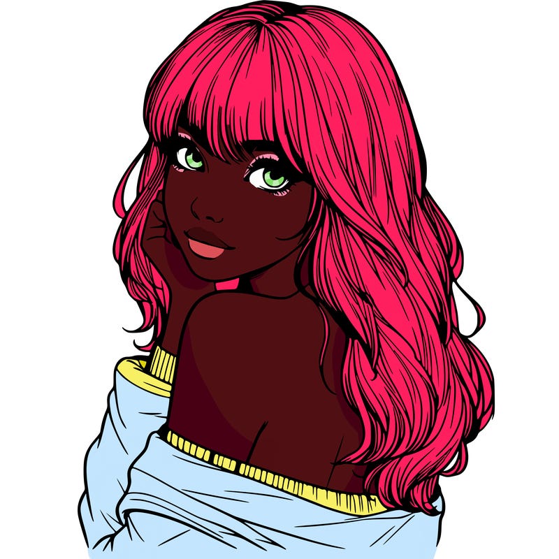 realistic girl with bangs looking over her shoulder