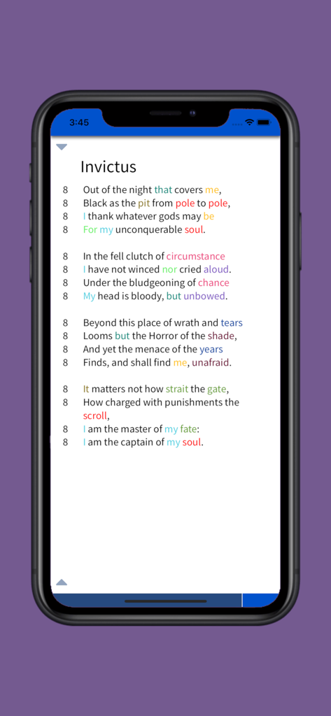 Lyric Notepad - Song Writing - Lyric Notepad app interface showing syllable counts and color-coded rhyme matching for songwriting.