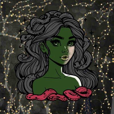 realistic girl with snakes as hair