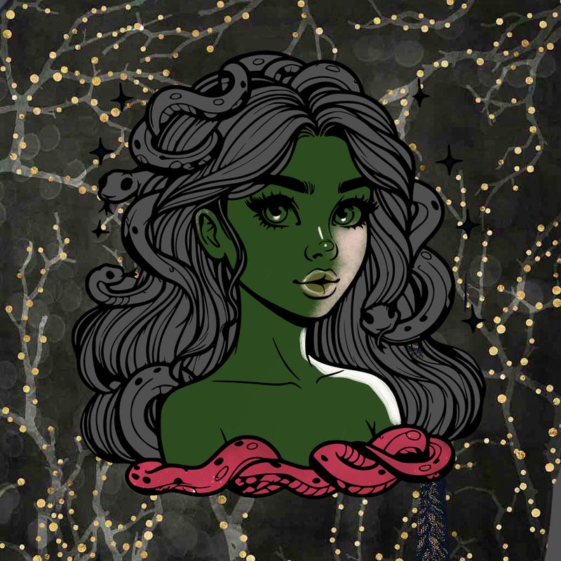 realistic girl with snakes as hair