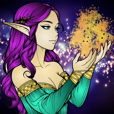 realistic elf girl doing magic