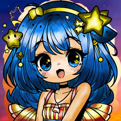 cute anime girl with star accessories