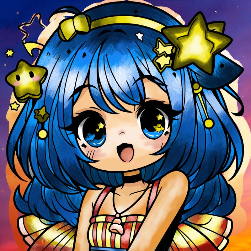 cute anime girl with star accessories