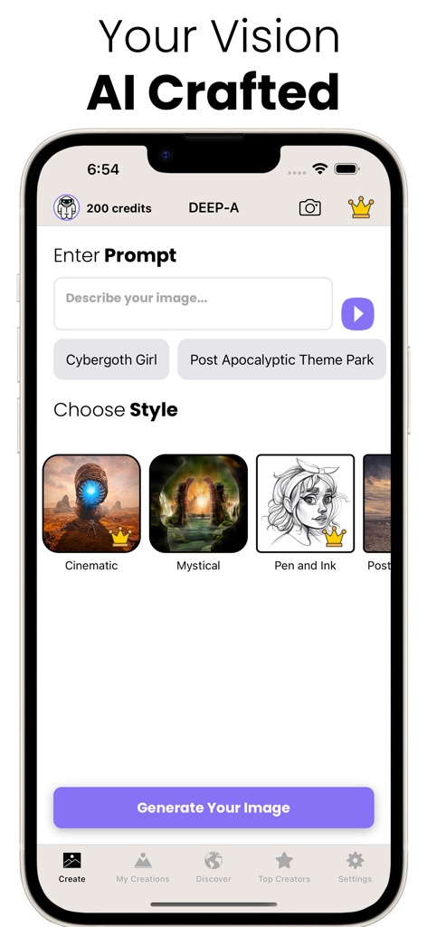 DALL E 3 AI Art Generator - DALL E 3 AI Art Generator app interface showing the text prompt input and various art style options