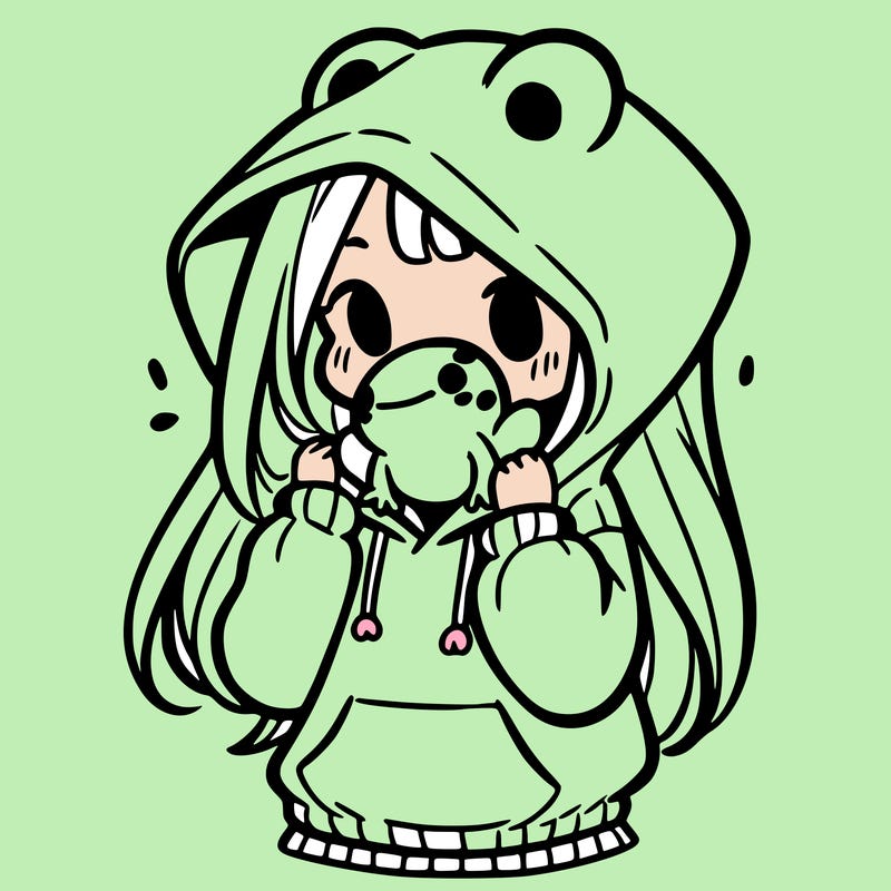 a girl holding a froggy hoodie