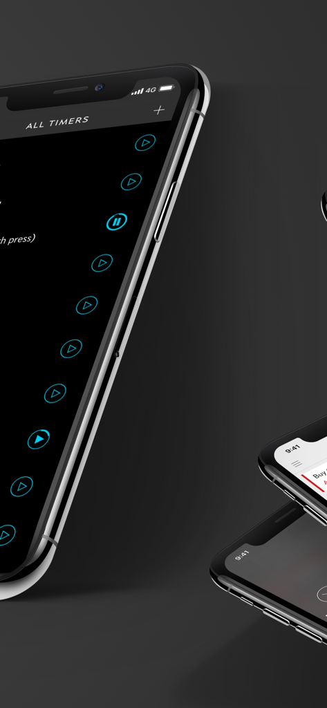 Due app interface for managing all timers on an iPhone in dark mode