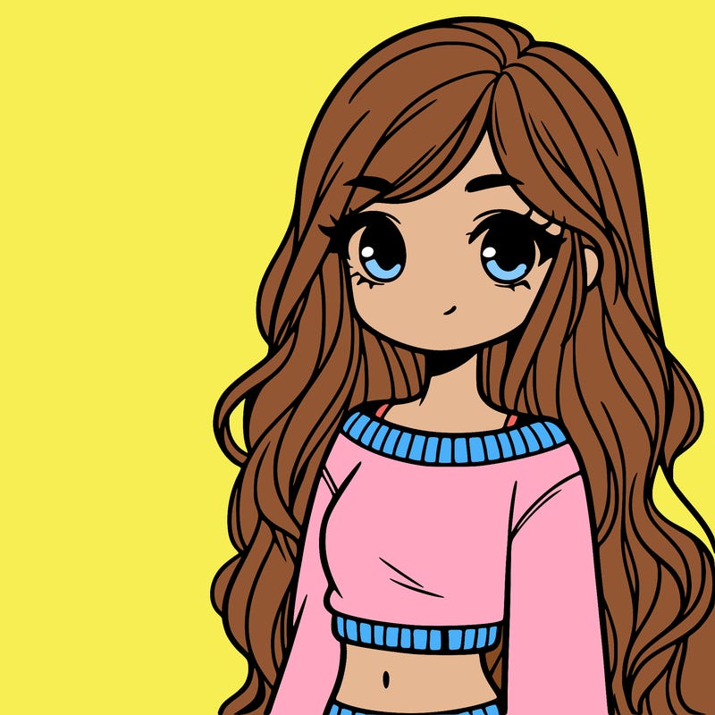 girl with long hair and a crop top with a sweater