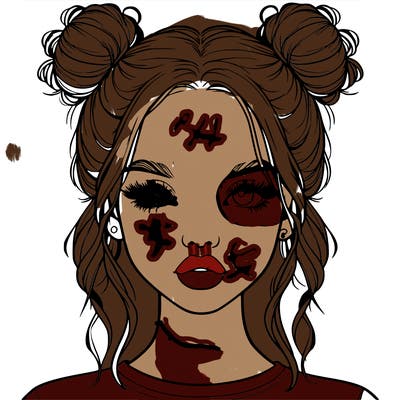 realistic girl with two buns in hair and lips