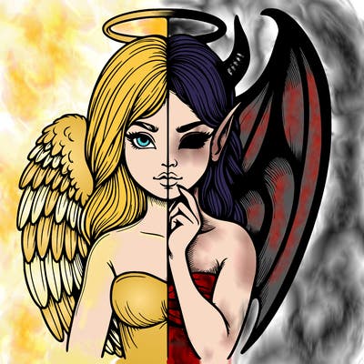 realistic angel half demon