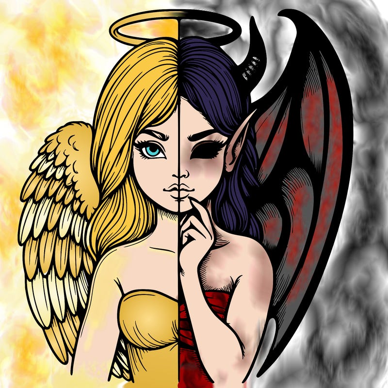 realistic angel half demon