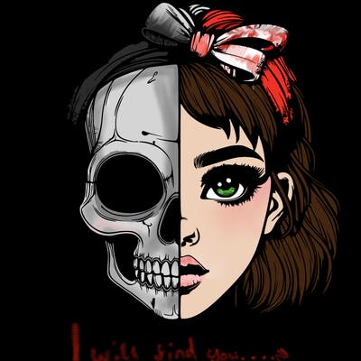 realistic girl with half skull mask