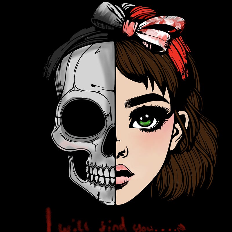 realistic girl with half skull mask