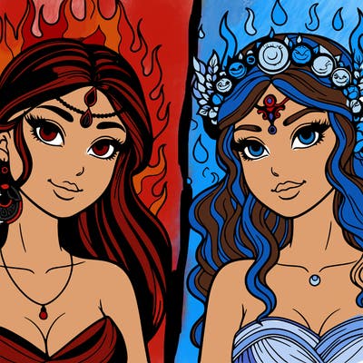 goddess fire and goddess water realistic
