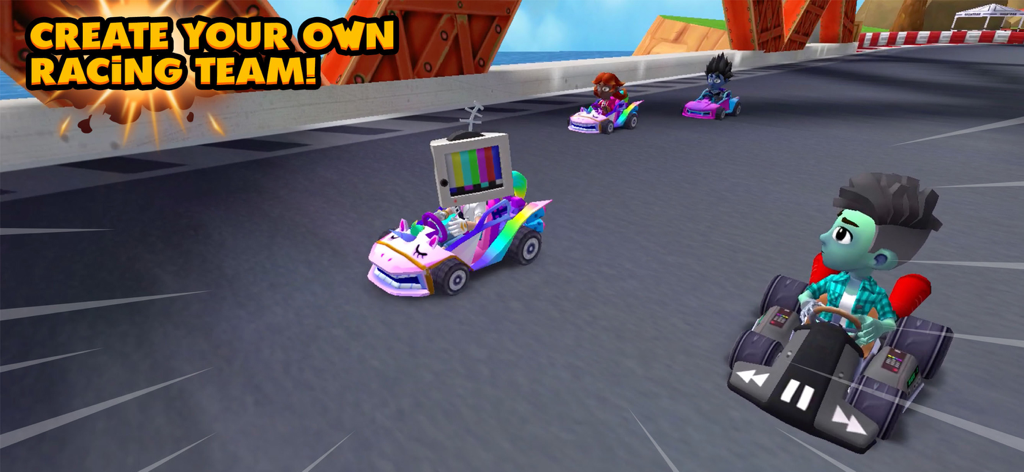 Boom Karts Multiplayer Racing - Karts y avatares personalizables en el modo de equipo de carreras multijugador de Boom Karts
