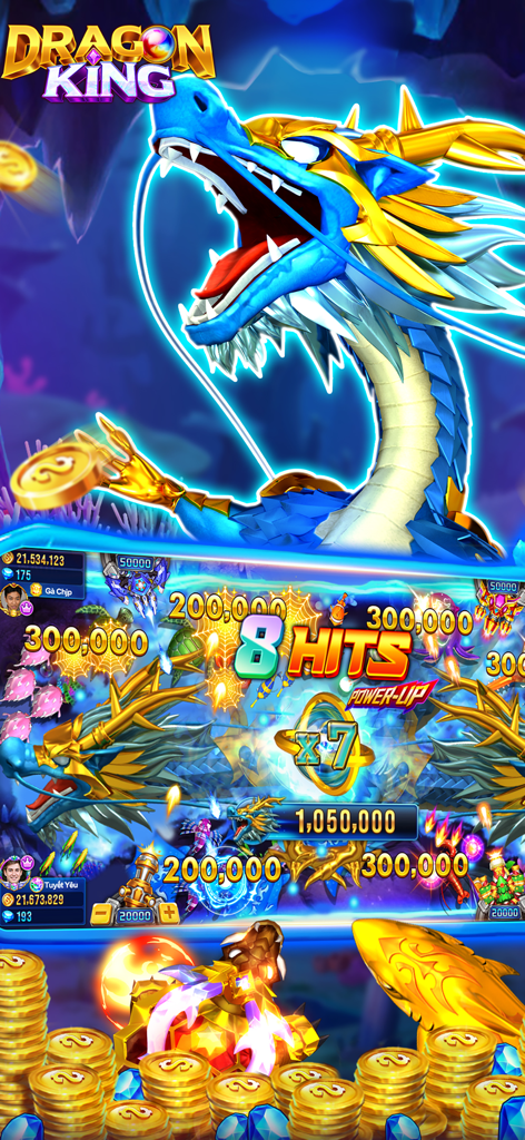 Dragon King:Fish Table Online - Gameplay de Dragon King Fish Table Online avec un boss dragon bleu et des multiplicateurs de score élevé