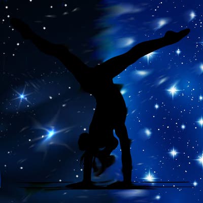 realistic gymnastic hand stand girl in four splits