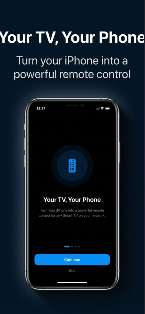 iPhone screen displaying the onboarding interface for the TV Remote Control Stick app