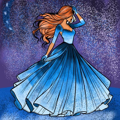 realistic woman with dress flowing in the wind