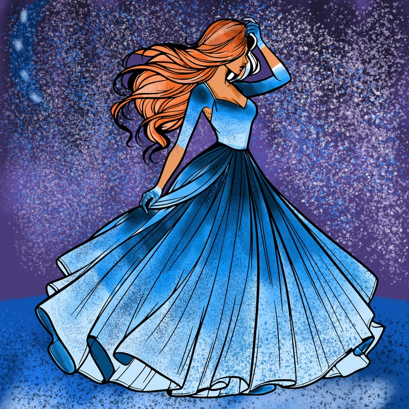 realistic woman with dress flowing in the wind