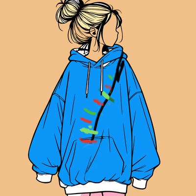 realistic girl with a oversized sweatshirt on and a bun