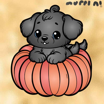 cute little puppy in a pumpkin