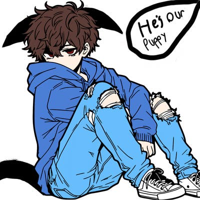 a male hoddie ripped jeans messy hair anime