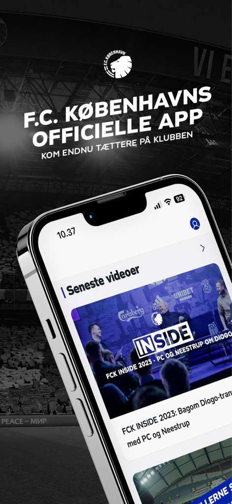 F.C. Copenhagen official mobile app displaying exclusive video content.