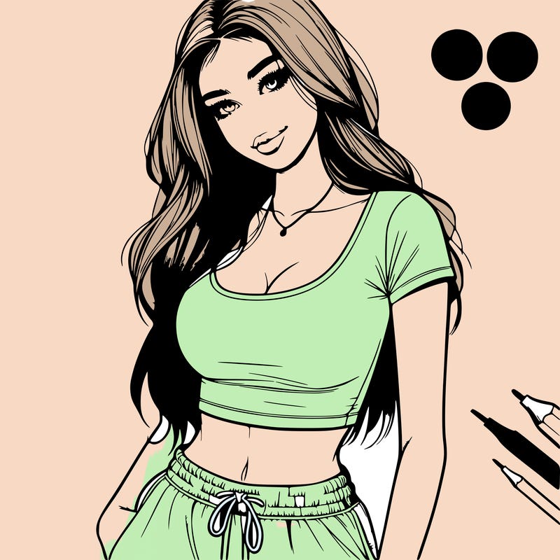 beautiful girl cropped tshirt and sweatpants realistic