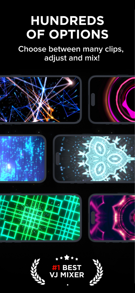VJ Live Video FX & Beats Mixer - A collection of various neon and geometric video clips and loops available in the VJ Live Video FX app for live mixing