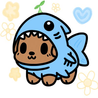 cute dog wearing a shark costume