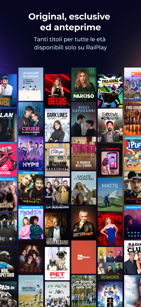 RaiPlay - A variety of Italian TV shows and movies on the RaiPlay app screen