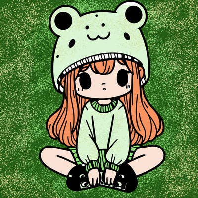 a girl wearing a frog hat and some frog socks
