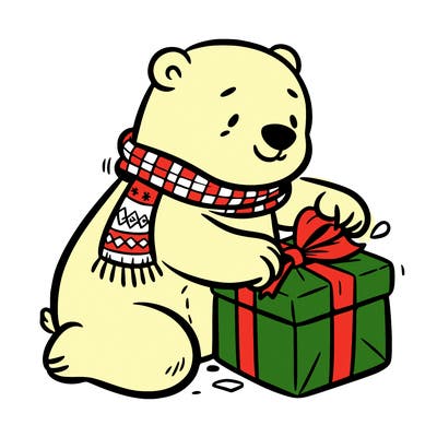 polar bear wrapping a present