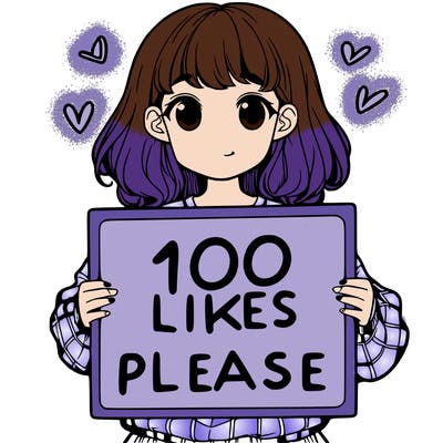 a girl holding a sign saying 100 likes please