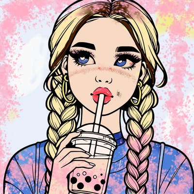 realistic girl with braided hair drinking boba