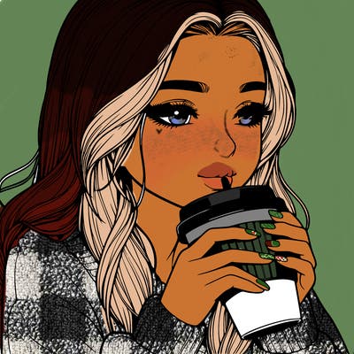 realistic girl drinking coffee